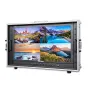 Feelworld Seetec 23.8" 4K Broadcast Monitor with Flight Case - Quad Split Display showing vibrant nature scenes, 4 HDMI Inputs, Portable Aluminum Case