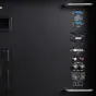 Крупный план задней панели профессионального монитора Feelworld Seetec 23,8 P238-9HSD-CO с портами HDMI, SDI, DVI, VGA и аудио, черный металлический корпус с складным солнцезащитным козырьком.