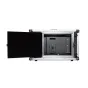 Feelworld Seetec 23.8 P238 9HSD-CO Broadcast Monitor with Flightcase - Professional broadcast monitor featuring a black front panel with multiple ports, including HDMI and SDI inputs, and a control panel with LED indicators, hou
