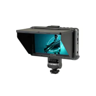 Viltrox DC-550 Pro 5.25-inch 4K HDMI touchscreen monitor with sunshade, mounted on a flexible arm for professional video monitoring.