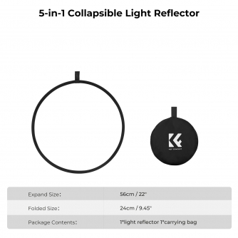 Saliekamie atstarotāji - K&F Concept K&F 56cm round reflector Light diffuser 5 in 1 foldable multi-disc with tote bag KF18.0001 