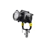 Godox MG1200Bi Bi-color LED light mounted on a silver stand with a black yoke and yellow brackets, featuring a large circular diffuser and control dials on the back.