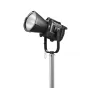 Godox MG1200Bi Bi-color LED light fixture mounted on a silver stand, featuring a hexagonal front with a bright white LED panel, ideal for professional photography and video lighting.