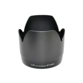 Black JJC ET-83II Canon lens hood replacement for EF 70-200mm f/2.8L USM lenses, shielding against lens flare and protecting the front element.