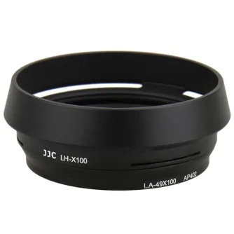 JJC LH-JX100 Fuji объективный капюшон черный - капюшон для Fujifilm Finepix X100 с круглой формой, слегка расклешенным краем и углубленной внутренней частью, с белыми текстовыми отметками.