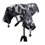 Camouflage rain cover for cameras by JJC, transparent with a zipper and drawstrings, protecting against rain and dust.