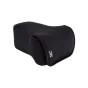 JJC Neoprene Camera Pouch OC-F3BK - Black neoprene camera pouch with Velcro closure, elastic material, and stylish stitching for shock and scratch protection.