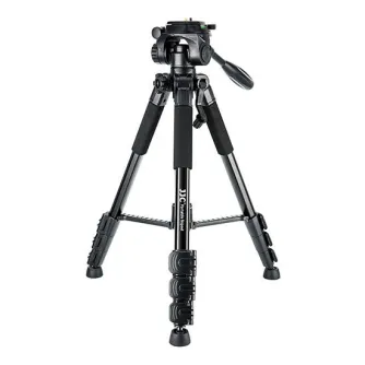 JJC TP-P1 Professional Portable Tripod - Compact and adjustable tripod with a 3-way head, quick coupling plate, and anti-slip rubber feet for stable camera support.