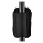 JJC HRP-H4N Handy Recorder Pouch attached to a pole, front view with belt loop and mounting bracket, black durable polyester construction.