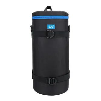 JJC DLP-8II Deluxe Lens Pouch with adjustable straps and blue zipper for secure lens protection