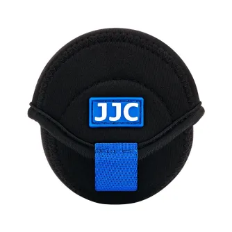 JJC JN-62X40 Mirrorless Lens Pouch - Black, featuring a carabiner and elastic neoprene material for protection