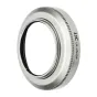 JJC HN-40 Lens Hood Silver with textured grip and branding 'JJC LH-HN40P', featuring a matte finish inside and a threaded edge for attachment.