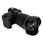 JJC LH-RF1535F28 lens hood Black - Tulip-shaped lens hood for Canon RF 155-35mm f/2.8L lens, matte black finish, red accent ring, and protective cap