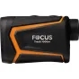 Лазерный дальномер FOCUS OPTICS FOCUS TRACK RF 1000M с текстурированным хватом, выдающимся объективом и серебряным логотипом 'FOCUS', с угловыми оранжевыми акцентами и эргономичным дизайном для ручного использования.