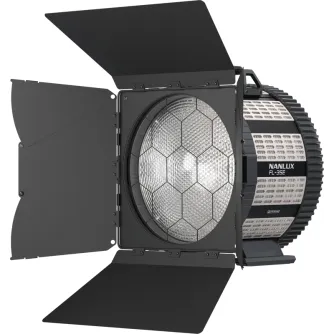 NANLUX FL-35E motorized Fresnel lens with hexagonal optics and adjustable barn doors for precise lighting control