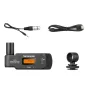 Saramonic UwMic9 RX-XLR9 wireless receiver with XLR antenna, digital display, USB-C charging cable, and 3.5mm headphone cable.