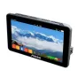 Shimbol M5 5.5-inch On-Camera Monitor displaying a mountain landscape with clouds, a wooden cabin, and a color calibration bar, featuring an aluminum body, ventilation slots, and control buttons.