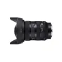 Sigma 24-70mm f/2.8 DG DN II Art L-mount lens with attached petal hood, front view showcasing aperture ring, focus mode switch, and robust metal construction.