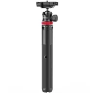 Ulanzi MT 44 extendable vlog tripod with smartphone clamp and 1/4 20 screw mount, fully extended with a red accent ring around the central mechanismUlanzi MT 44 extendable vlog tripod with smartphone clamp and 1/4 20 screw mount, fully extended with a red accent ring around the central mechanism