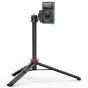 Ulanzi MT 44 extendable vlog tripod with Sony camera mounted on ball head, fully extended for high-angle shots