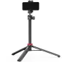 Ulanzi MT 44 extendable vlog tripod with smartphone mounted on ball head, fully extended for vlogging and travel filming