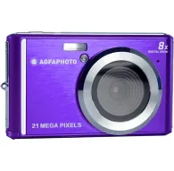 Фиолетовая компактная камера AgfaPhoto Realishot DC5200 с серебристым кольцом объектива и вспышкой, 21-мегапиксельный сенсор и 8-кратный цифровой зум.Фиолетовая компактная камера AgfaPhoto Realishot DC5200 с серебристым кольцом объектива и вспышкой, 21-мегапиксельный сенсор и 8-кратный цифровой зум.