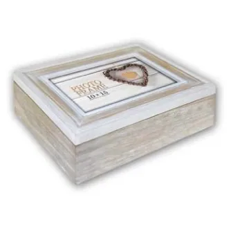 Zep EZ599 Zacapa Box 15x20 см деревянный фоторамка с винтажным белым и натуральным деревянным покрытием, сердечной выемкой и размерами 24x19x6.5 см.