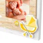 Рамка для фотографий Zep Photo Frame VG626 Antonio 12x6x6 см из натурального дерева с белым покрытием, с фотографией детских рук и декоративным элементом в виде желтой коляски и звезды с номером '12'.