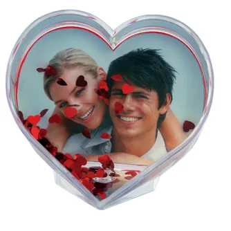 Zep Photo Globe Cuore Set 6x P9008 9x9 см - Сердцеобразный прозрачный фотофрейм с красным блестками и улыбающейся парой внутри