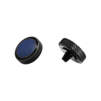 JJC Deluxe Soft Release Button SRB-BK Blue - Black circular camera accessory with a blue microfiber leather center and textured grip for smooth photography.