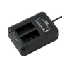 JJC Dual Battery Charger for Canon LP-E17 batteries with USB port and dual charging slots, featuring indicator lights for charging status.