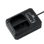 JJC DCH-BLF19E USB dual battery charger for Panasonic DMW-BLF19 and Sigma BP-61, black compact case with two charging slots, indicator LEDs and attached USB cable