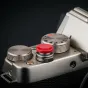 JJC SRB-NSCR Soft Release Button for Fujifilm, Sony, Panasonic, Leica, and Canon Cameras - Red button with brass construction