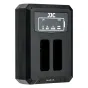 JJC DCH-NB13L USB dual battery charger for Canon NB-13L, black front with two slots and digital display
