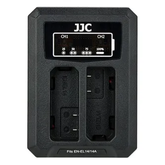 JJC Dual Battery Charger for Nikon EN-EL14/EN-EL14A with USB charging and dual battery slots