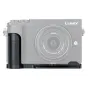 JJC HG-GX9 Metal Hand Grip for Panasonic Lumix cameras - durable aluminum alloy grip with microfiber leather texture, Arca Swiss compatibility, and easy access to battery/memory card.