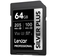 Memory Cards - LEXAR SDXC PROFESSIONAL SILVER PLUS UHS-I/U3/A2/4K R205/W100 (V30) 64GB LSDSIPL064G-BNNNG - quick order from manufacturerMemory Cards - LEXAR SDXC PROFESSIONAL SILVER PLUS UHS-I/U3/A2/4K R205/W100 (V30) 64GB LSDSIPL064G-BNNNG - quick order from manufacturer