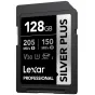 Lexar Professional SILVER PLUS 128GB SDXC UHS-I U3 V30 atmiņas karte ar 205 MB/s lasīšanas un 150 MB/s rakstīšanas ātrumu, ideāli piemērota augstas izturības 4K video un straujās fotogrāfijas uzņemšanai.