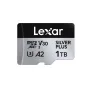 Lexar Professional SILVER PLUS microSDXC UHS-I card with 1TB storage, V30 rating, and 205MB/s read speed for 4K video recording