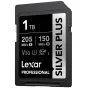 Lexar Professional SILVER PLUS 1TB SDXC UHS-I memory card featuring 205MB/s read speed and 150MB/s write speed, with V30 and U3 ratings.