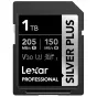 Lexar Professional SILVER PLUS SDXC UHS-I memory card with 1TB capacity, 205MB/s read speed, and 150MB/s write speed for 4K video recording.