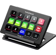 YoloDeck streaming controller with 15 customizable LCD keys for live streaming and podcasting, featuring functions like 'REC', 'GO LIVE', and 'START REPLAY'.YoloDeck streaming controller with 15 customizable LCD keys for live streaming and podcasting, featuring functions like 'REC', 'GO LIVE', and 'START REPLAY'.