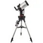 Телескоп Celestron NexStar Evolution 6 с серебристой оптической трубой и черным креплением на трехногом штативе, с пультом для управления через приложение на смартфоне.