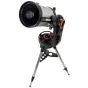 Телескоп Celestron NexStar Evolution 8 на штативе с черным и серебристым корпусом, оранжевыми акцентами, большой диафрагмой и компьютерной GoTo монтировкой.