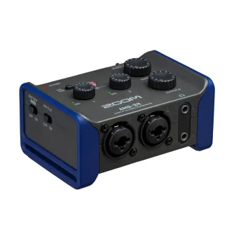 Zoom AMS-24 аудиоинтерфейс с 2 входными и 4 выходными портами, USB-C подключением и переключением между режимами для музыки и стриминга. Компактный дизайн с встроенными элементами управления для музыкантов и стримеров.