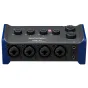 Zoom AMS-44 аудиоинтерфейс с передней панели, четырьмя комбо-входами XLR/TRS, двумя выходами для наушников, светящимися индикаторами сигнала и красным индикатором питания