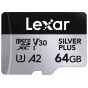 Atmiņas kartes - LEXAR MICROSDXC PROFESSIONAL SILVER PLUS UHS-I/U3/A2/4K R205/W100 (V30) 64GB LMSSIPL064G-BNANG - ātri pasūtīt no ražotāja