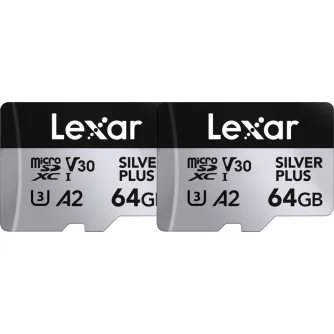 Atmiņas kartes - LEXAR MICROSDXC PROFESSIONAL SILVER PLUS UHS-I/U3/A2/4K R205/W100 (V30) 64GB - 2PACK LMSSIPL064G-B2ANG - ātri pasūtīt no ražotāja