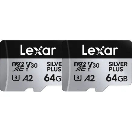 LEXAR MICROSDXC PROFESSIONAL SILVER PLUS UHS-I/U3/A2/4K R205/W100 (V30) 64GB - 2PACK LMSSIPL064G-B2ANG