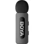 Boya BY-V10 V2 wireless lavalier microphone transmitter with USB-C compatibility, sleek black design, fuzzy windshield for noise reduction